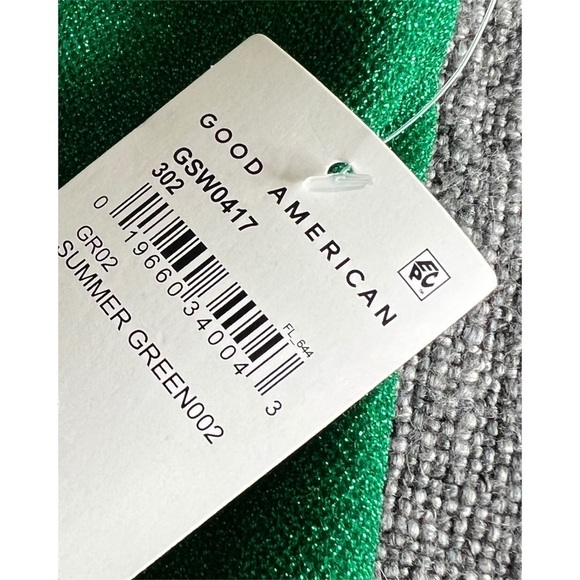 Nwt Good American ‘90s Hot Shoulder Sparkle Metallic One Piece in Kelly Green - Picture 7 of 9